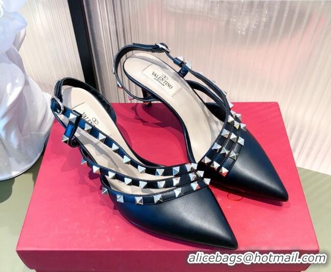 Good Quality Valentino Rockstud Side Strap Leather Pumps 6.5cm/8.5cm 071373 Black 2021