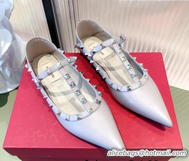 New Style Valentino Rockstud Matte Leather Ballet Flat Dusty 071376 Pink 2021