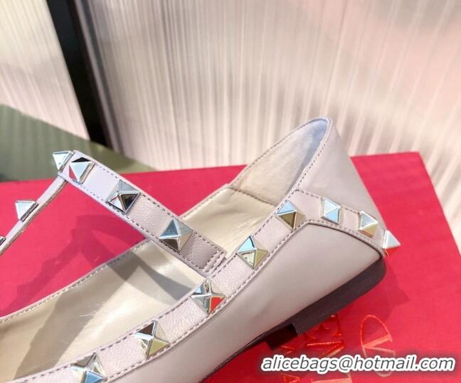 New Style Valentino Rockstud Matte Leather Ballet Flat Dusty 071376 Pink 2021