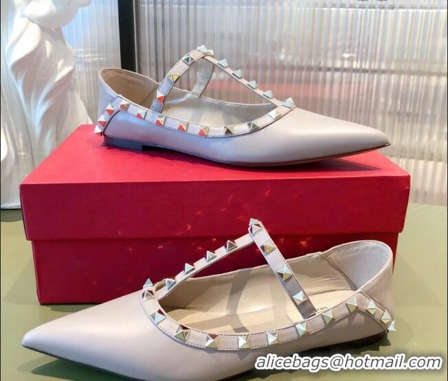 New Style Valentino Rockstud Matte Leather Ballet Flat Dusty 071376 Pink 2021