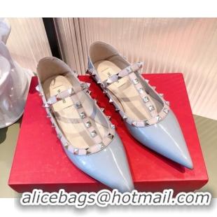 Top Quality Valentino Rockstud Patent Leather Ballet Flat 071380 Blue 2021