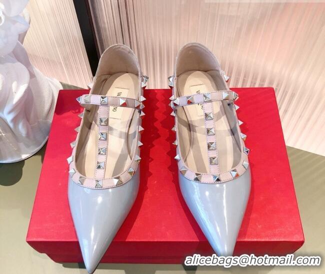 Top Quality Valentino Rockstud Patent Leather Ballet Flat 071380 Blue 2021