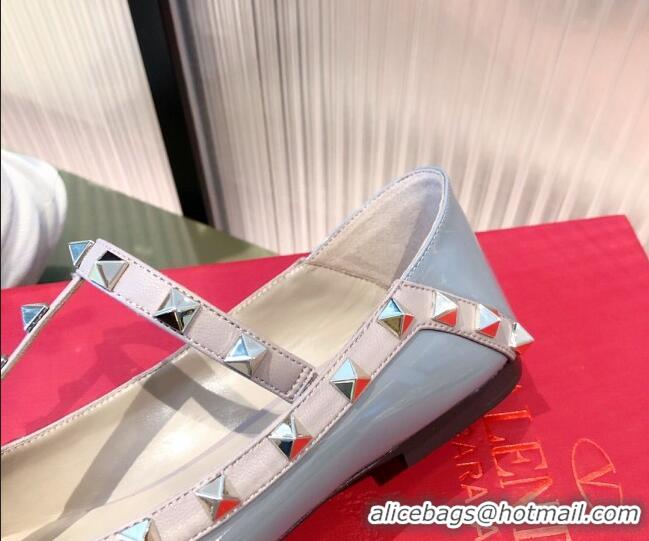 Top Quality Valentino Rockstud Patent Leather Ballet Flat 071380 Blue 2021