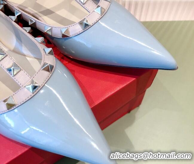 Top Quality Valentino Rockstud Patent Leather Ballet Flat 071380 Blue 2021