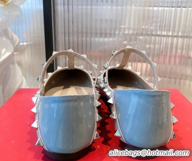 Top Quality Valentino Rockstud Patent Leather Ballet Flat 071380 Blue 2021