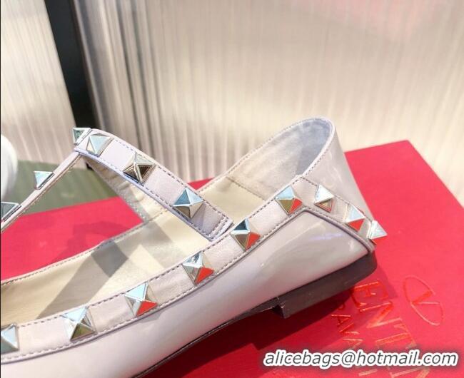 Most Popular Valentino Rockstud Patent Leather Ballet Flat 071380 Dusty Pink 2021