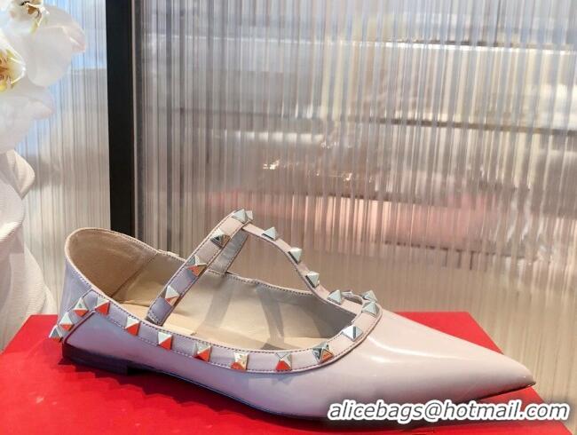 Most Popular Valentino Rockstud Patent Leather Ballet Flat 071380 Dusty Pink 2021