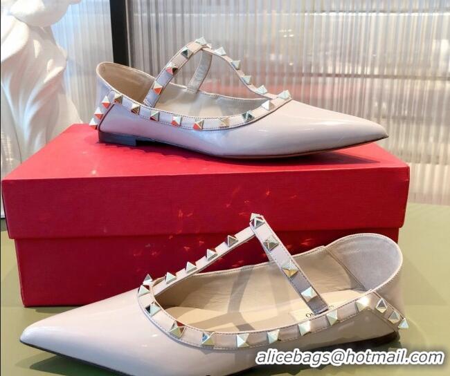 Most Popular Valentino Rockstud Patent Leather Ballet Flat 071380 Dusty Pink 2021