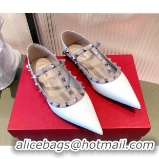 Good Product Valentino Rockstud Patent Leather Ballet Flat 071380 White