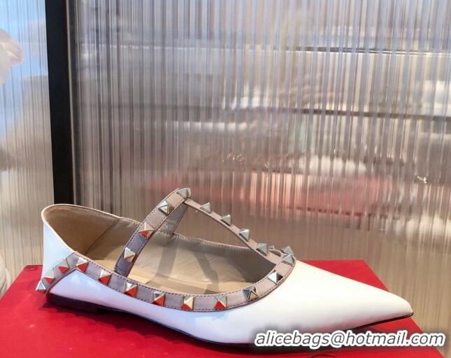 Good Product Valentino Rockstud Patent Leather Ballet Flat 071380 White