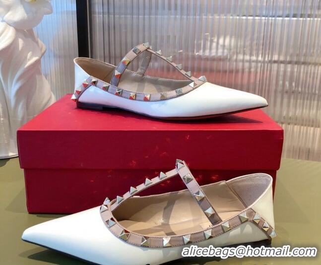 Good Product Valentino Rockstud Patent Leather Ballet Flat 071380 White