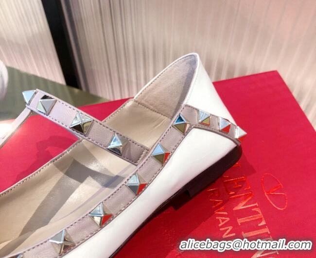 Good Product Valentino Rockstud Patent Leather Ballet Flat 071380 White