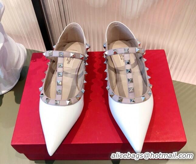 Good Product Valentino Rockstud Patent Leather Ballet Flat 071380 White