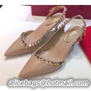 Fashion Valentino Rockstud Leather Open Pumps 6.5cm 071386 Beige 2021