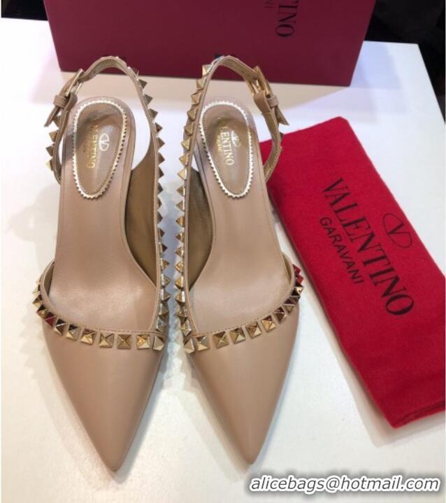 Fashion Valentino Rockstud Leather Open Pumps 6.5cm 071386 Beige 2021