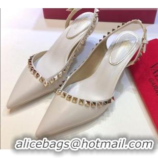 Super Quality Valentino Rockstud Leather Open Pumps 6.5cm 071386 White 2021