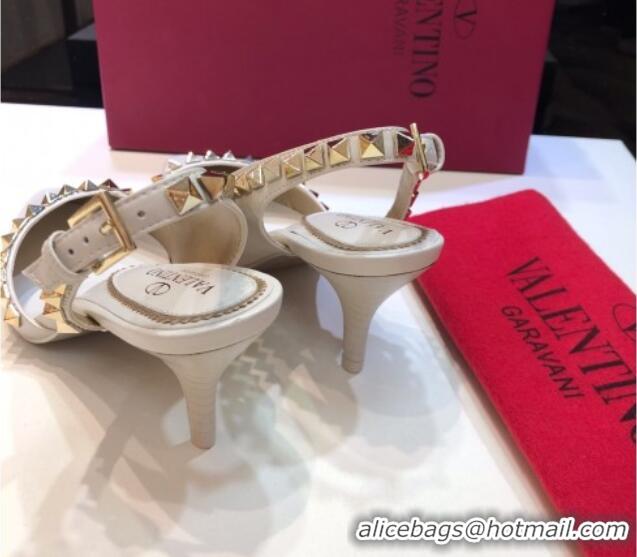 Super Quality Valentino Rockstud Leather Open Pumps 6.5cm 071386 White 2021