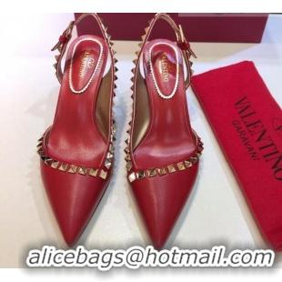 Low Price Valentino Rockstud Leather Open Pumps 6.5cm 071386 Red 2021