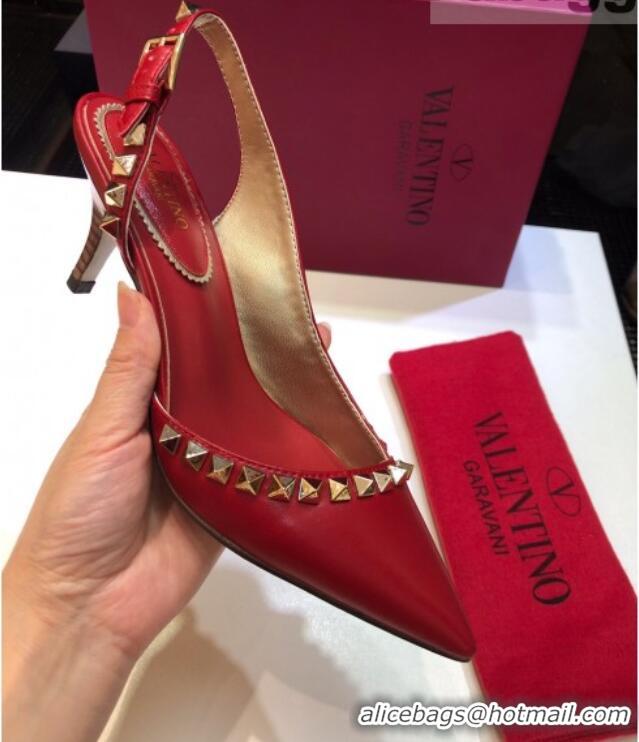 Low Price Valentino Rockstud Leather Open Pumps 6.5cm 071386 Red 2021