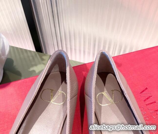 New Style Valentino Silver VLogo Grained Leather Ballet Flat 071387 Dusty Pink 2021 