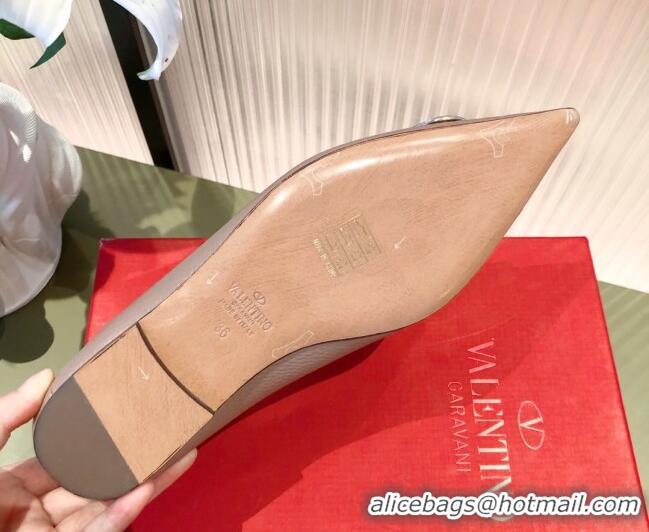 New Style Valentino Silver VLogo Grained Leather Ballet Flat 071387 Dusty Pink 2021 