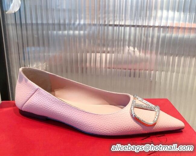 Low Price Valentino Silver VLogo Grained Leather Ballet Flat 071387 Light Pink 2021 