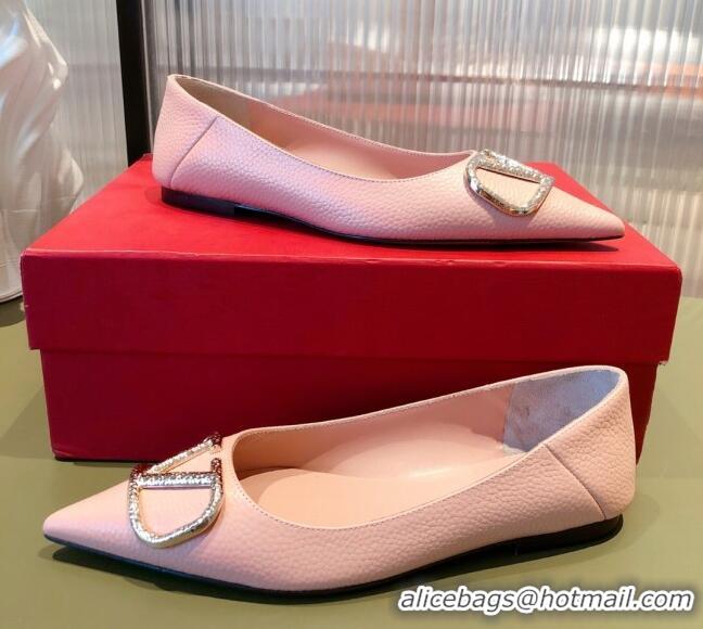 Low Price Valentino Silver VLogo Grained Leather Ballet Flat 071387 Light Pink 2021 