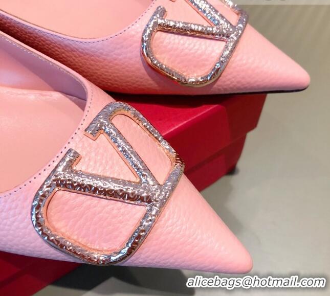 Low Price Valentino Silver VLogo Grained Leather Ballet Flat 071387 Light Pink 2021 