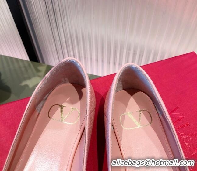 Low Price Valentino Silver VLogo Grained Leather Ballet Flat 071387 Light Pink 2021 