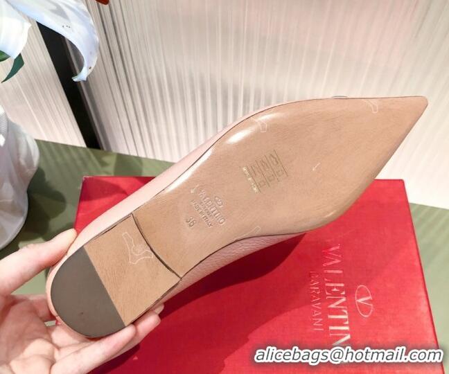 Low Price Valentino Silver VLogo Grained Leather Ballet Flat 071387 Light Pink 2021 