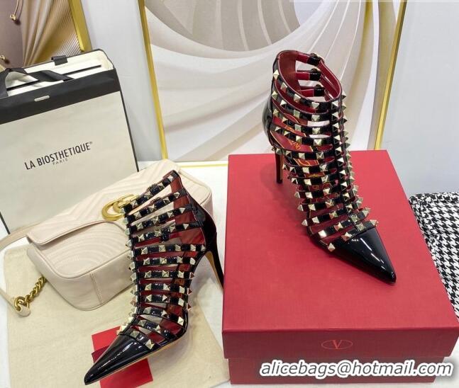 Popular Valentino Rockstud Alcove Patent Leather Heel Boots 9.5cm 071407 Black