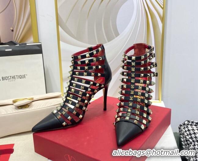 Best Design Valentino Rockstud Alcove Calfskin Heel Boots 9.5cm 071408 Black