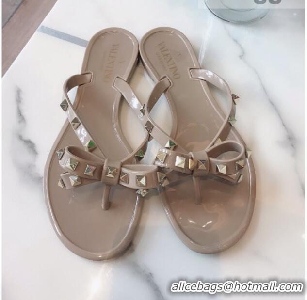 Promotional Valentino PVC Stud Flat Flip-flops 805051 Apricot 2021