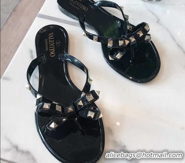 Perfect Valentino PVC Stud Flat Flip-flops 804052 Black 2021