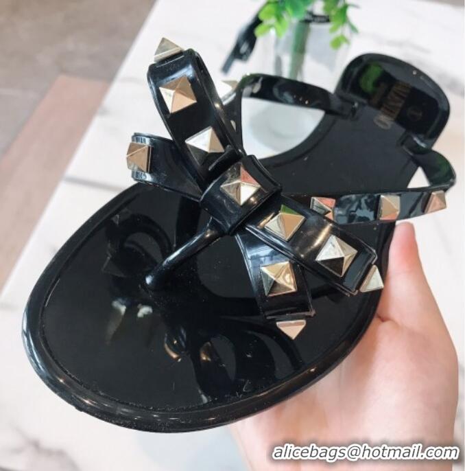 Perfect Valentino PVC Stud Flat Flip-flops 804052 Black 2021