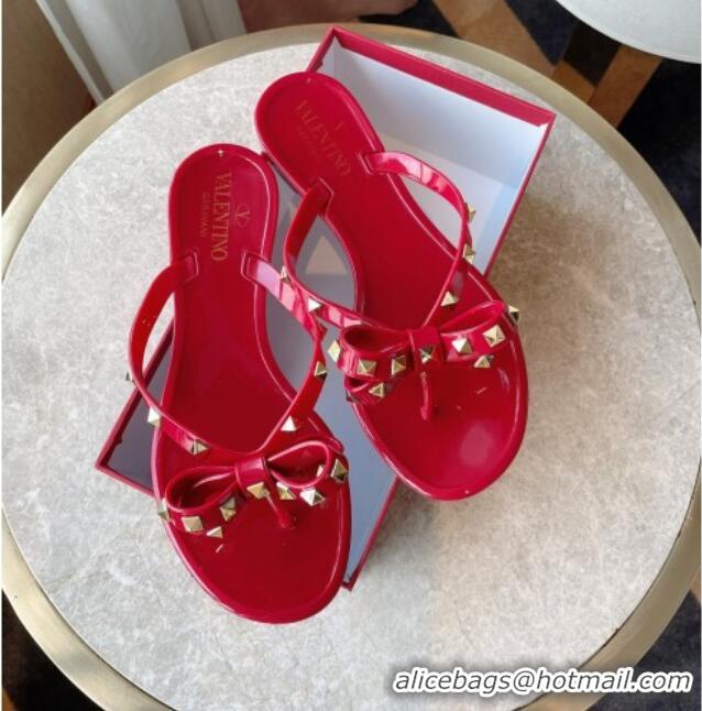 New Style Valentino PVC Stud Flat Flip-flops 804052 Red 2021