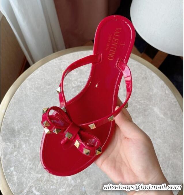 New Style Valentino PVC Stud Flat Flip-flops 804052 Red 2021