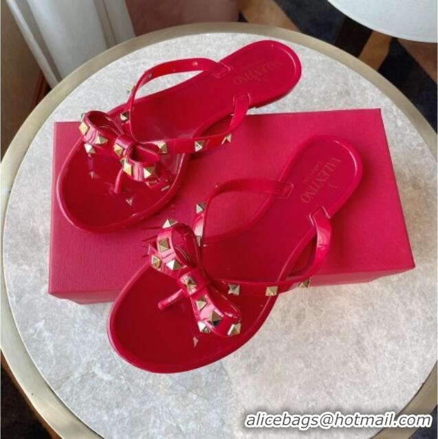 New Style Valentino PVC Stud Flat Flip-flops 804052 Red 2021