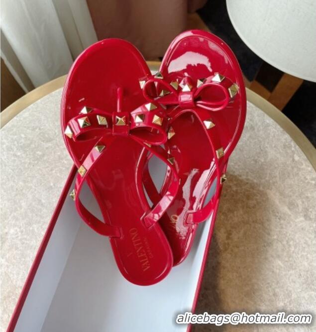 New Style Valentino PVC Stud Flat Flip-flops 804052 Red 2021