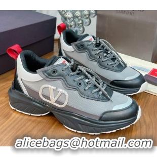 Low Price Valentino VLogo Sneakers in Mesh and Calfskin Patchwork 081140 Grey/Black