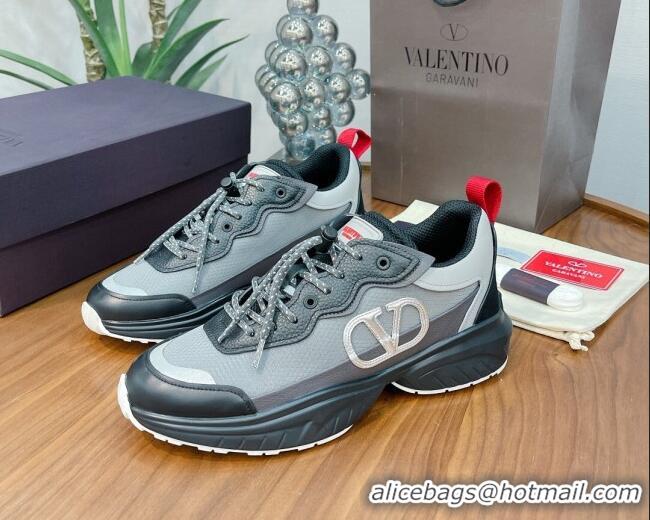 Low Price Valentino VLogo Sneakers in Mesh and Calfskin Patchwork 081140 Grey/Black