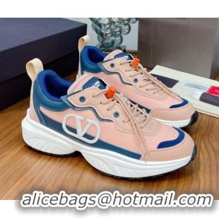 Best Quality Valentino VLogo Sneakers in Mesh and Calfskin Patchwork 081140 Peachy Pink