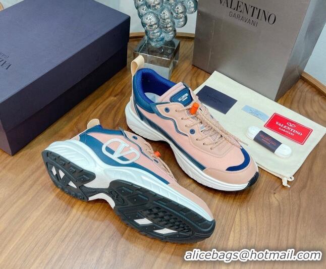 Best Quality Valentino VLogo Sneakers in Mesh and Calfskin Patchwork 081140 Peachy Pink