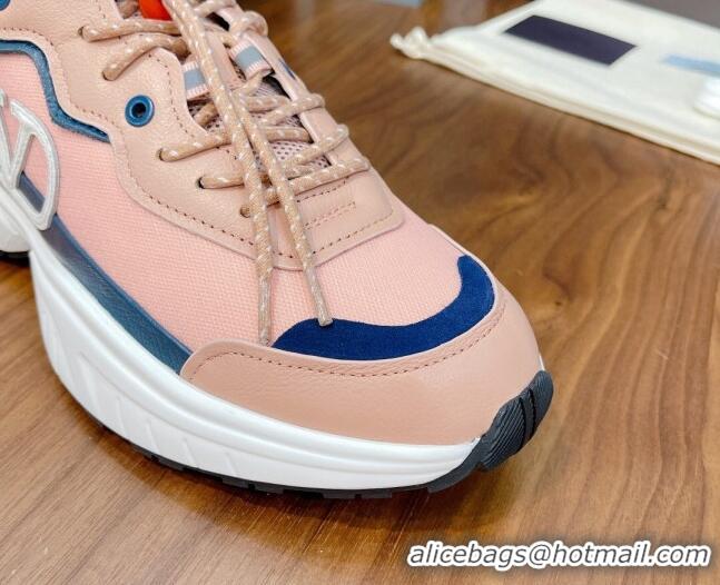 Best Quality Valentino VLogo Sneakers in Mesh and Calfskin Patchwork 081140 Peachy Pink