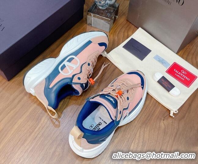 Best Quality Valentino VLogo Sneakers in Mesh and Calfskin Patchwork 081140 Peachy Pink