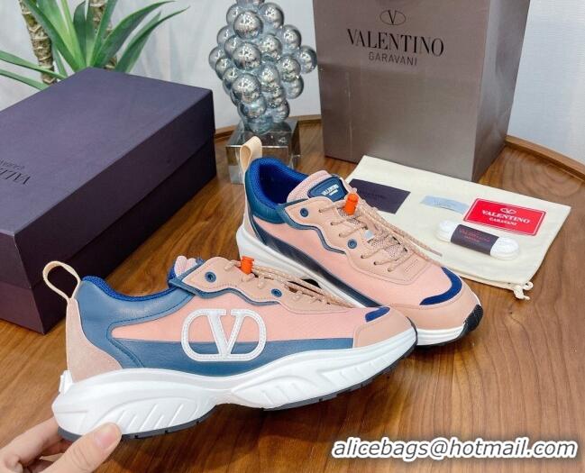 Best Quality Valentino VLogo Sneakers in Mesh and Calfskin Patchwork 081140 Peachy Pink