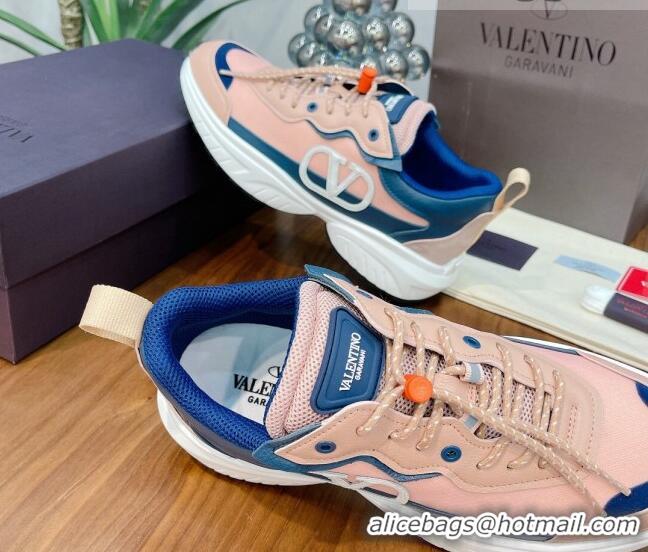 Best Quality Valentino VLogo Sneakers in Mesh and Calfskin Patchwork 081140 Peachy Pink