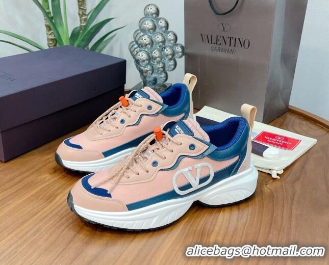 Best Quality Valentino VLogo Sneakers in Mesh and Calfskin Patchwork 081140 Peachy Pink