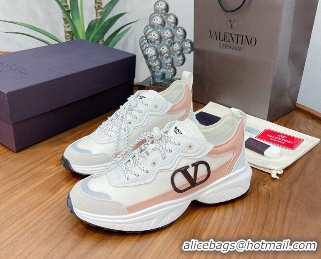 Fashion Valentino VLogo Sneakers in Mesh and Calfskin Patchwork 081140 White/Pink