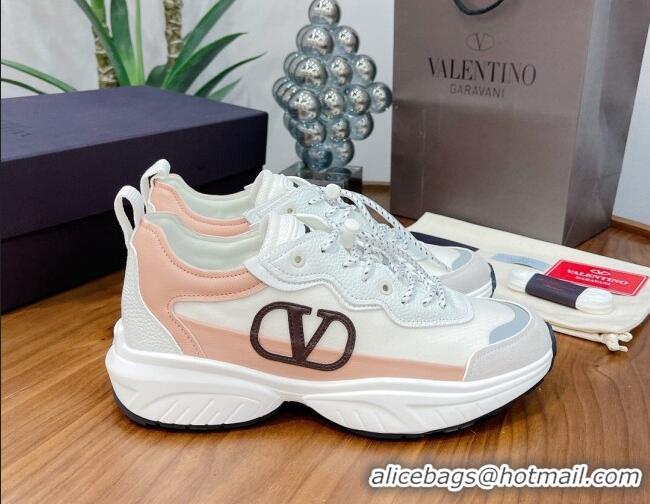 Fashion Valentino VLogo Sneakers in Mesh and Calfskin Patchwork 081140 White/Pink